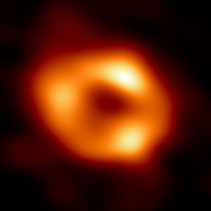 A fuzzy sphere of orange with a dark centre.