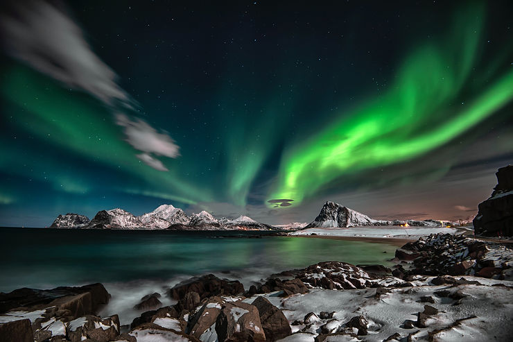 Green swirls in the night sky - northern lights